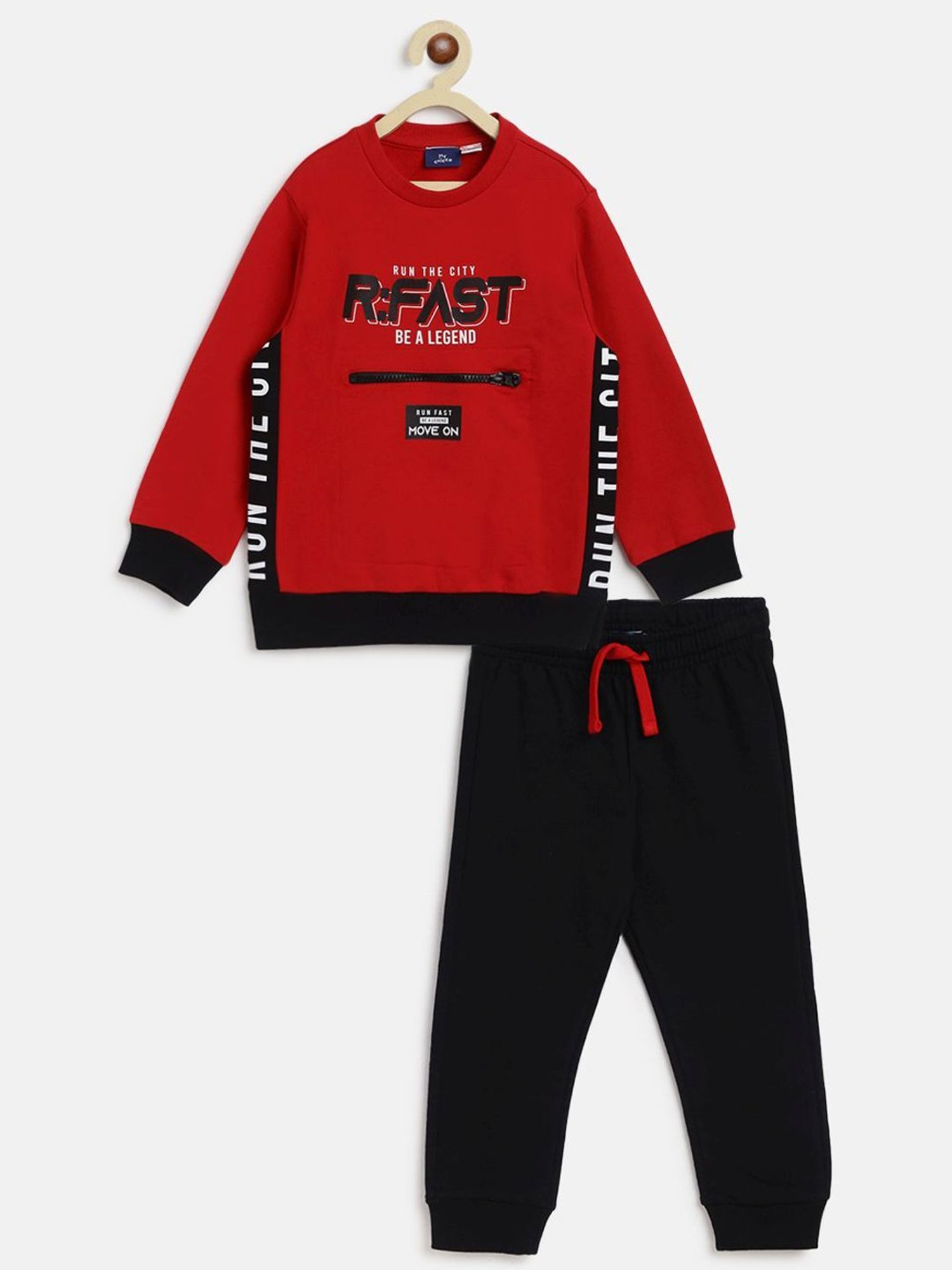 Chicco Kids Red & Black Cotton Printed Full Sleeves T-Shirt Set