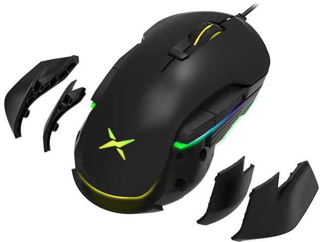 DELUX Wired Gaming Mouse with 16000DPI, Chroma RGB and Side Wing and Personalized Weights Design, 6 Programmable Buttons, Ambidextrous Ergonomic Optical Gaming Mouse (M627S(3389)-Black)