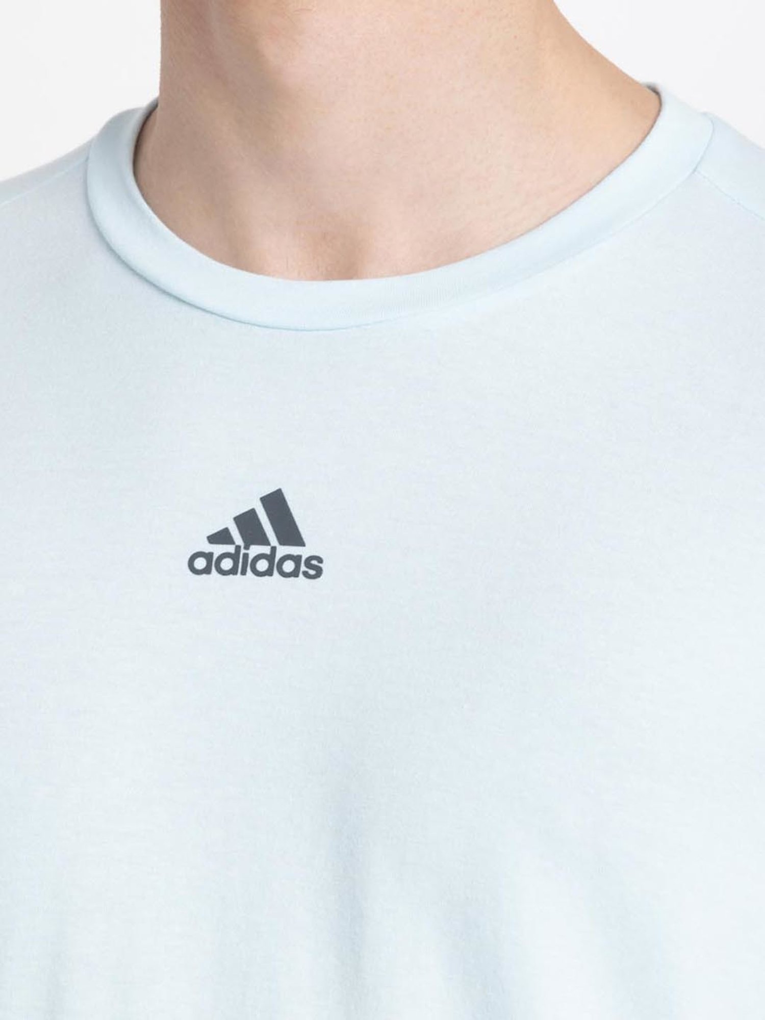 Adidas Blue Cotton Regular Fit Printed Sports T-Shirt