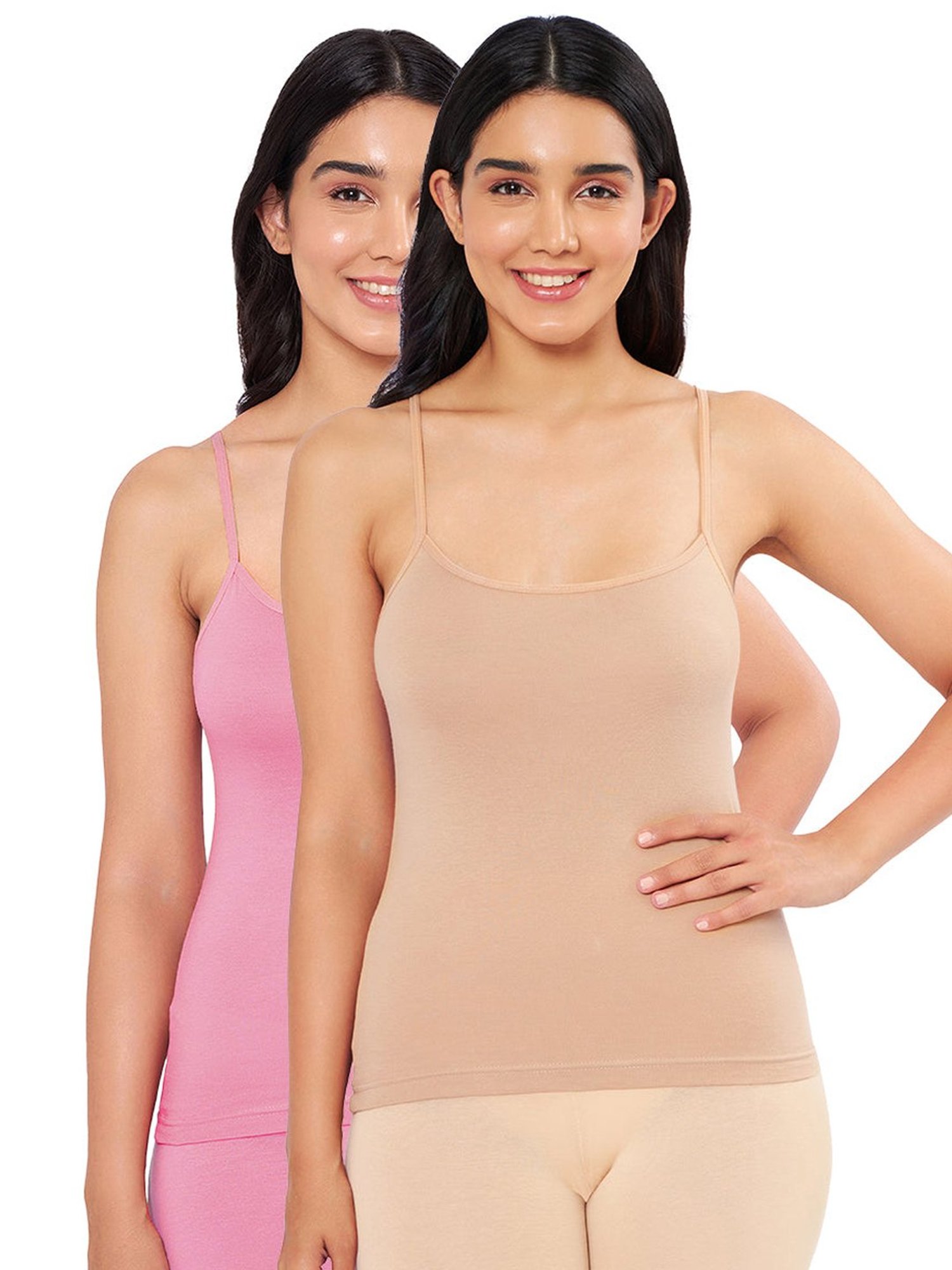 Amante Beige & Pink Cotton Camisoles - Pack Of 2