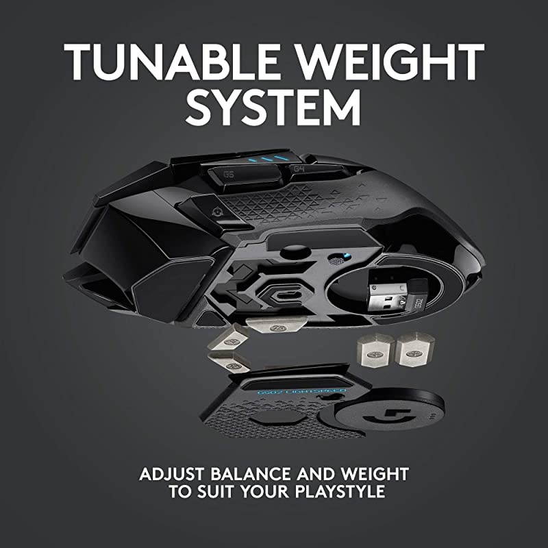 502 Lightspeed Wireless Gaming Mouse with Hero 25K Sensor, PowerPlay Compatible, Tunable Weights and Lightsync RGB - Black