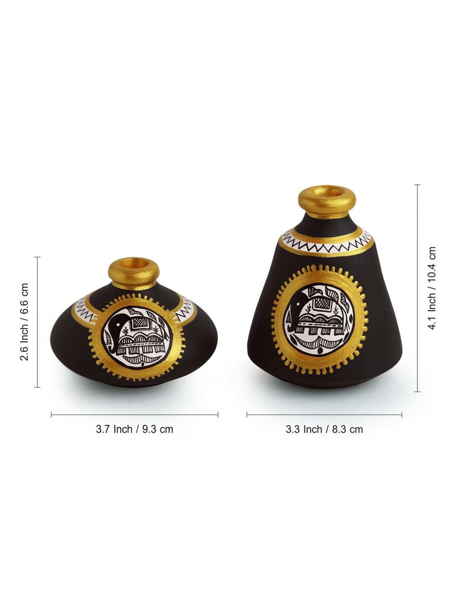 ExclusiveLane Tiny Twins Pots Showpieces With Intricate Madhubani Hand-Painting In Terracotta
