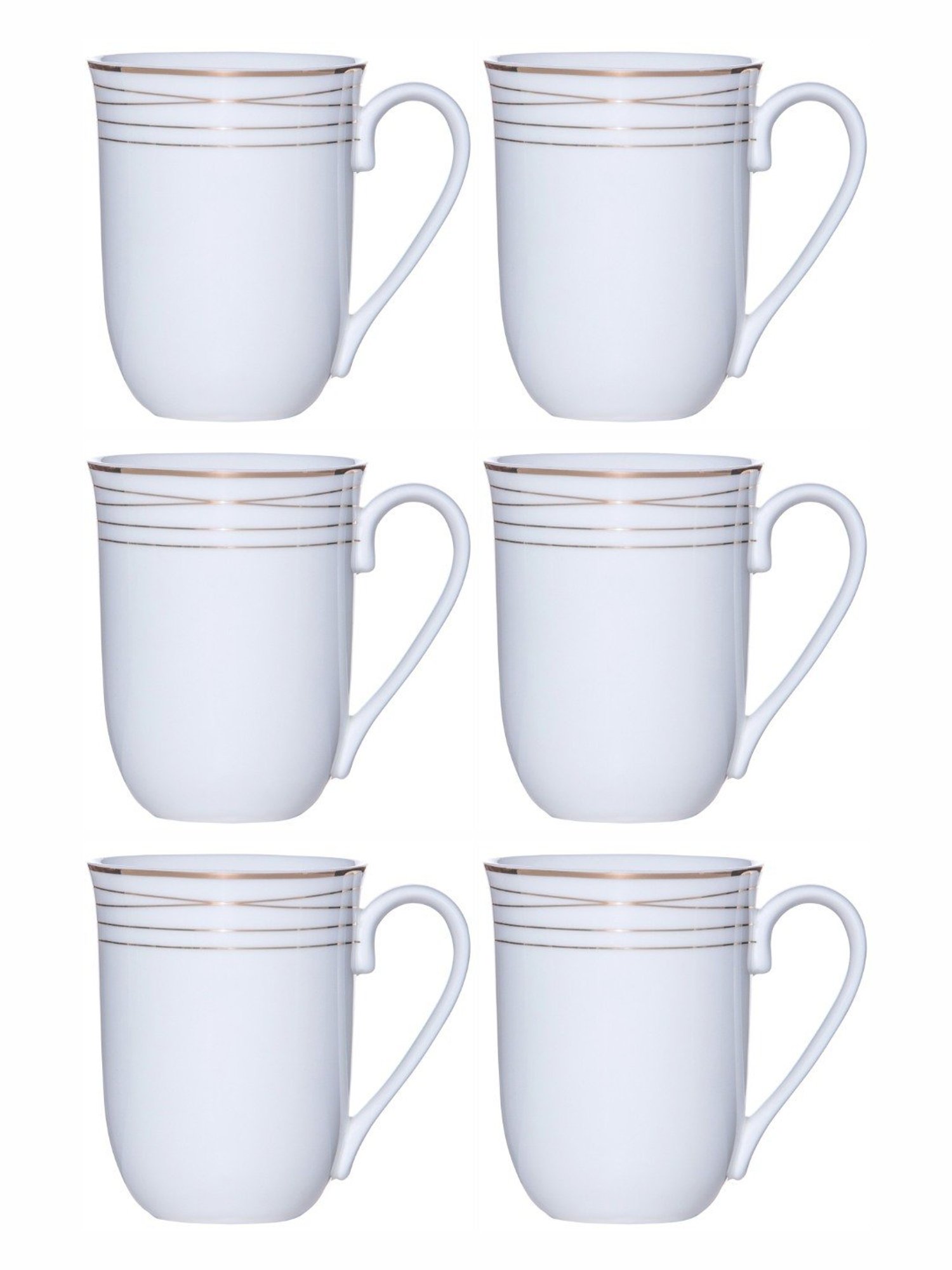 White Gold White Porcelain Coffee Mug - Set of 6