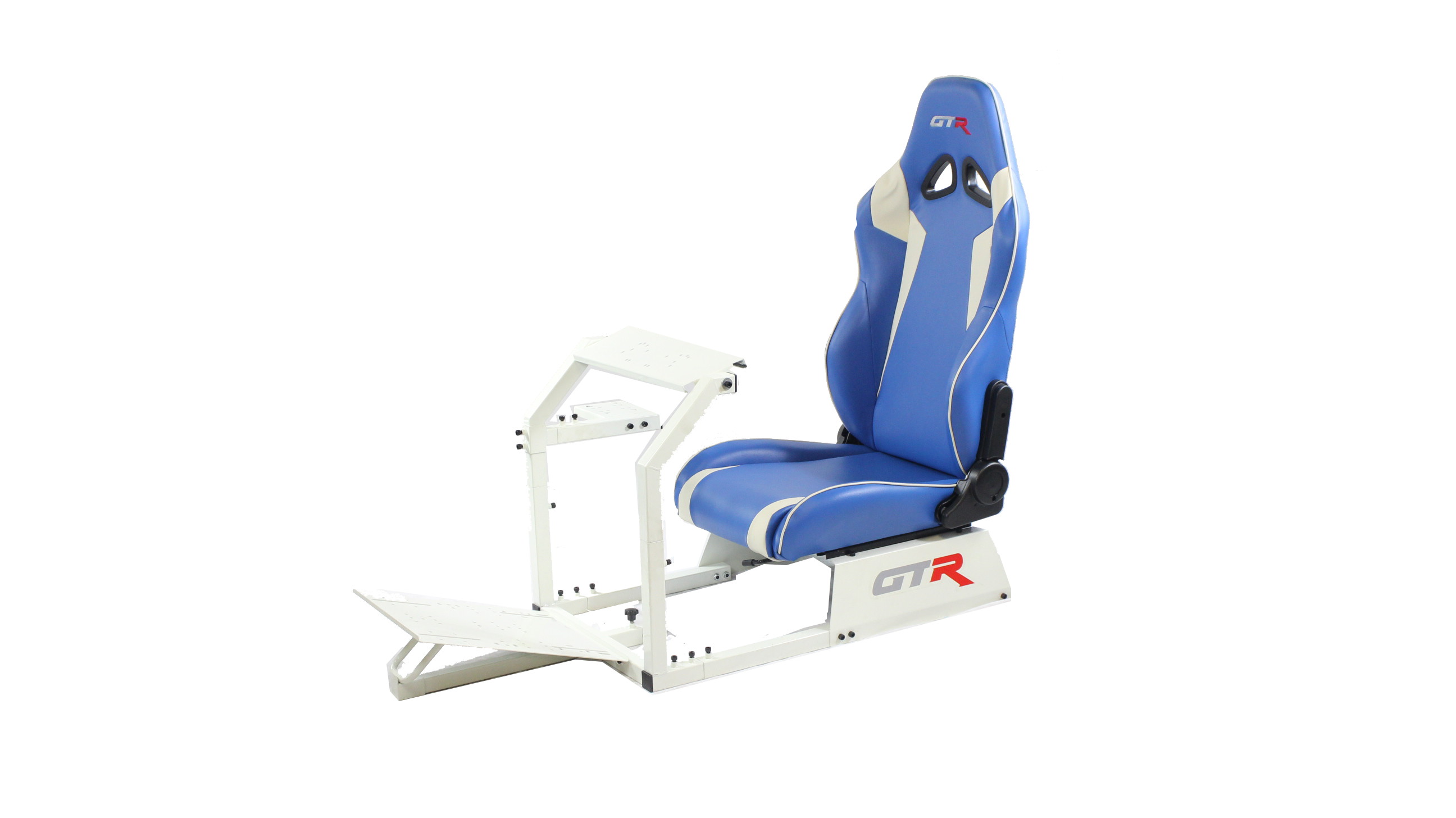 GTR Simulator GTA-WHT-S105LBK GTA Model Racing Simulator White Frame with Black Real Racing Seat, Driving Simulator Cockpit Gaming Chair with Gear Shifter Mount