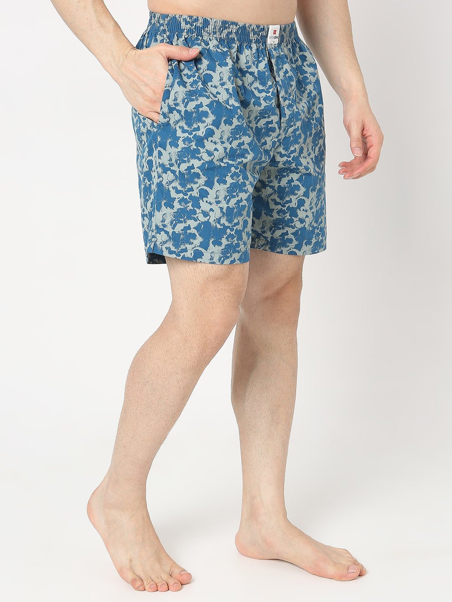 UnderJeans by Spykar Light Blue Regular Fit Printed Boxer Shorts