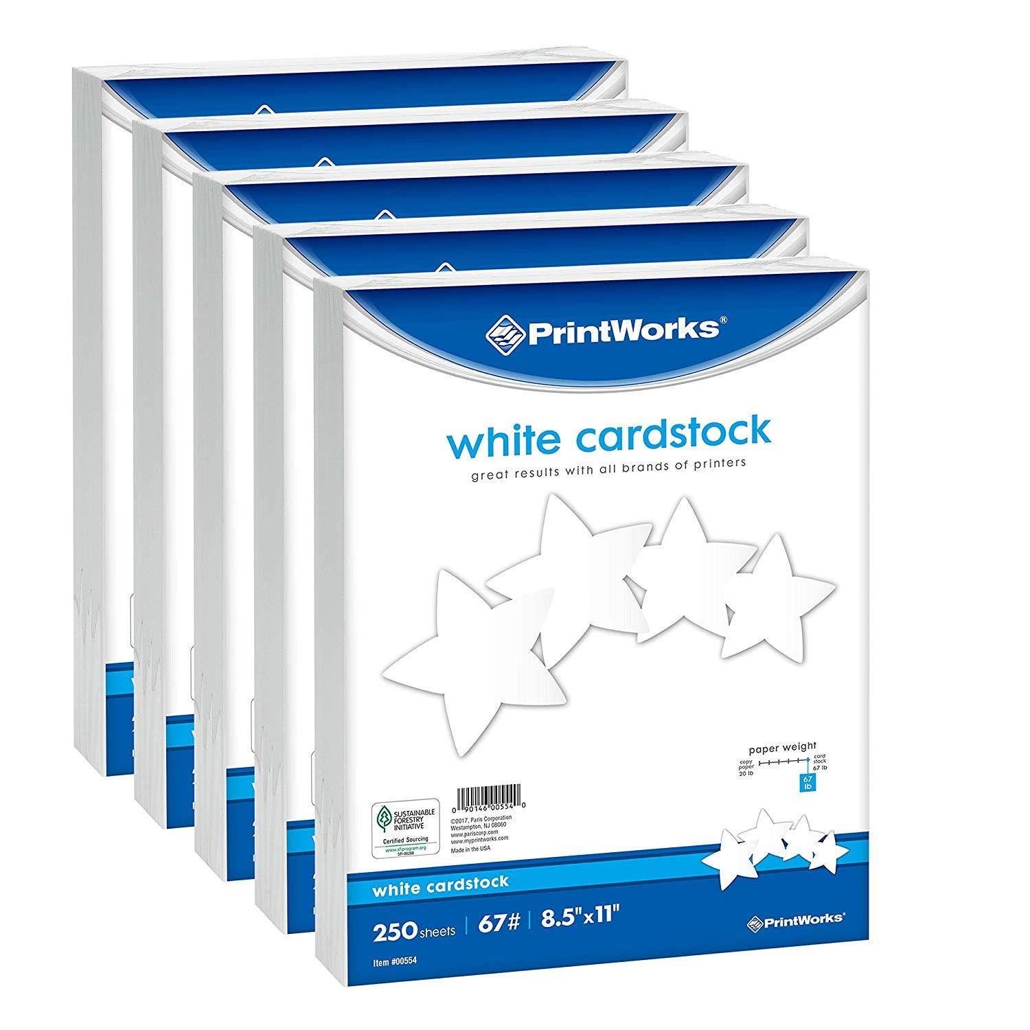 Printworks White Cardstock, 67 lb, 96 Bright, SFI Certified, Perfect for School and Craft Projects, 8.5 x 11 inches, (5 pack bundle) 1250 Sheets (00554C)