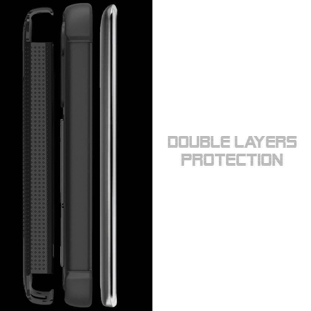 TurtleArmor | LG K7 Case | Tribute 5 Case | Treasure Case [Grip Combat] Shockproof Kickstand Defender Case Military War Robot Design with Tempered Glass Screen Protector - Black