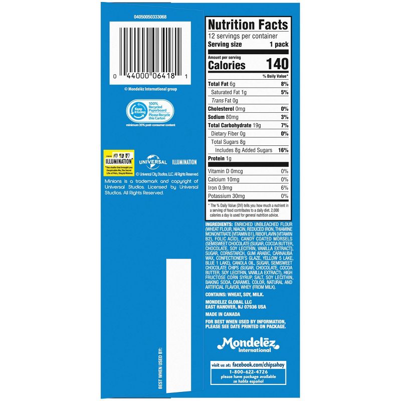 Nabisco Minions Mini Chips Ahoy! Limited Edition Cookies - 12ct