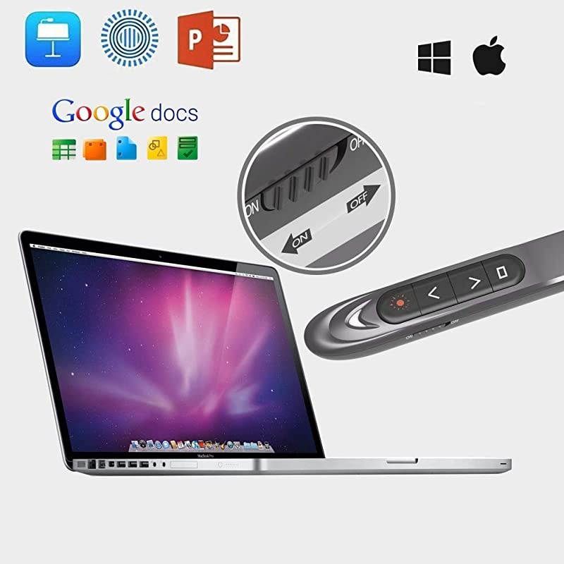 Wireless Presenter Pointer RF 24GHz Presentation Remote 200Ft Wireless Range PowerPoint Clicker Compatible PC Laptops Tablets Metallic Coating