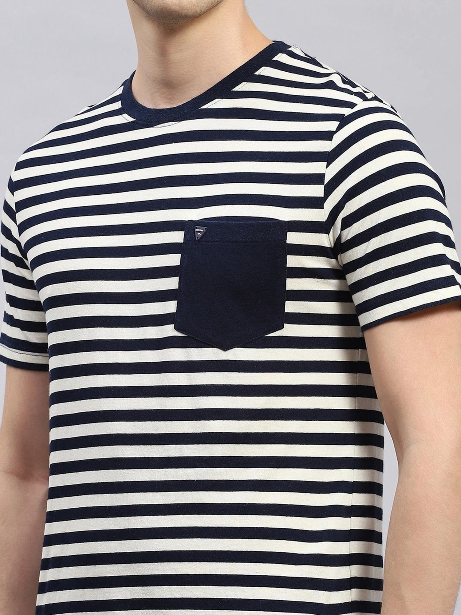 Monte Carlo Navy Blue Regular Fit Striped T-Shirt