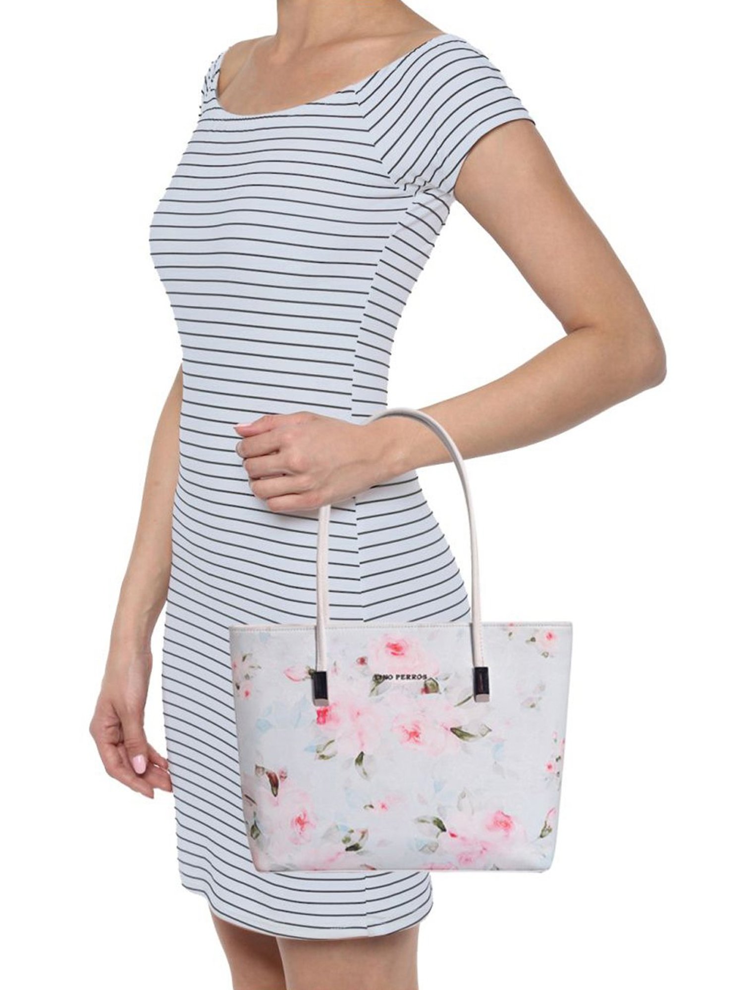 Lino Perros Blue Printed Medium Tote Handbag