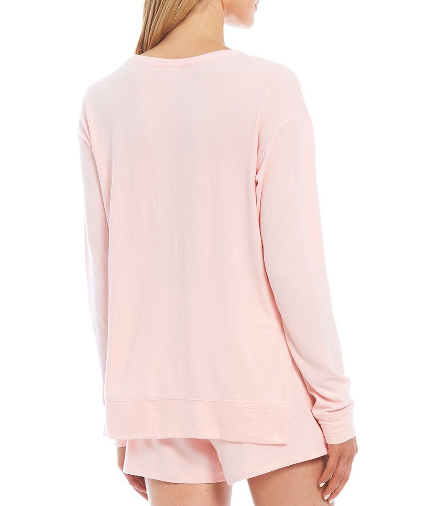 Jasmine & Ginger Brushed Knit Crew Neck Long Sleeve Coordinating Sleep Top