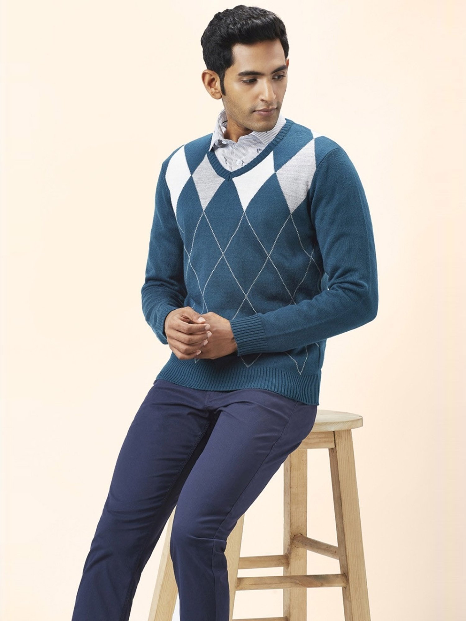 Byford By Pantaloons Green Regular Fit Printed Sweaters