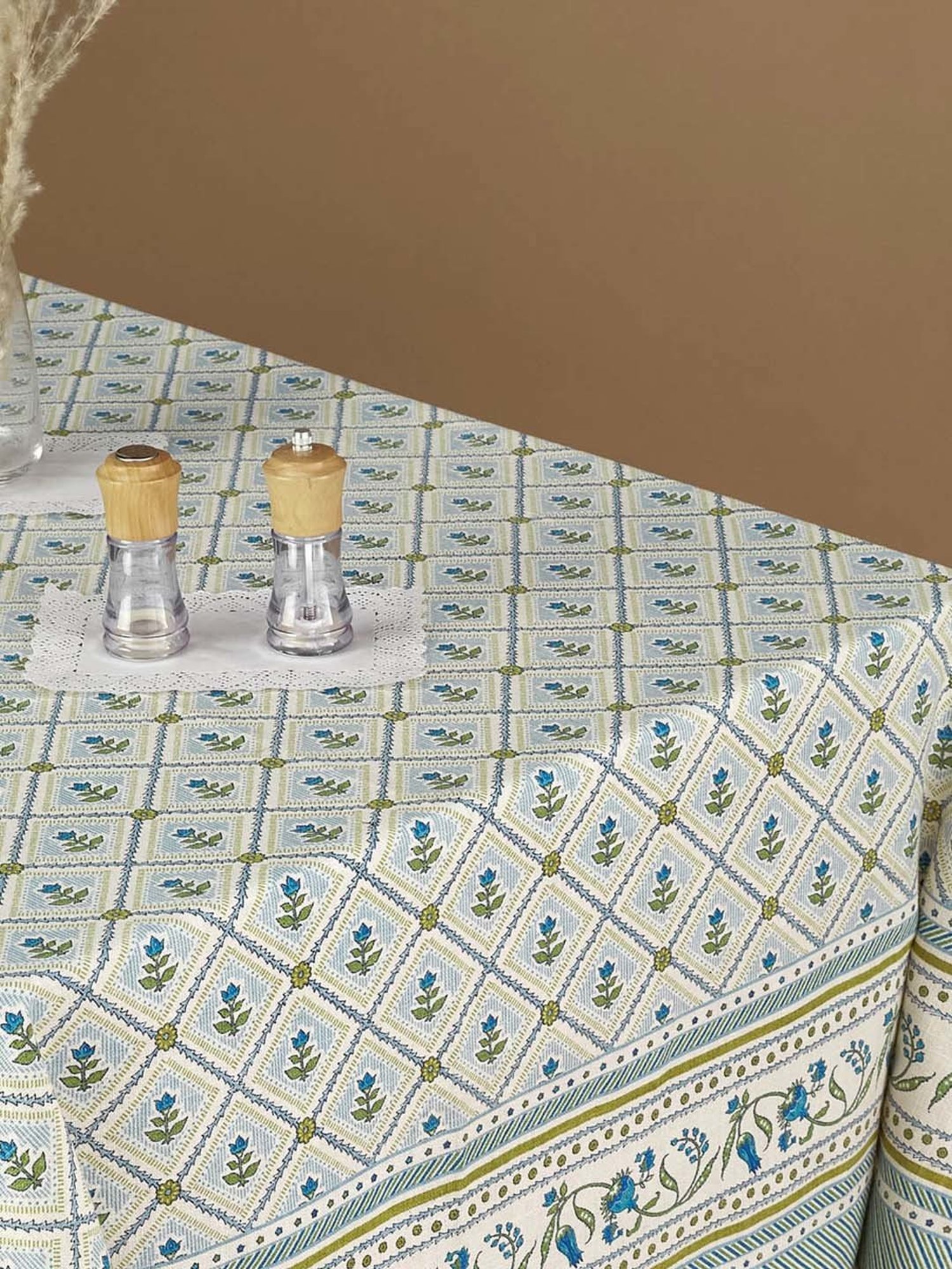 Fabindia Home Ramya Turquoise 267 GSM Cotton 4 Seater Table Cover