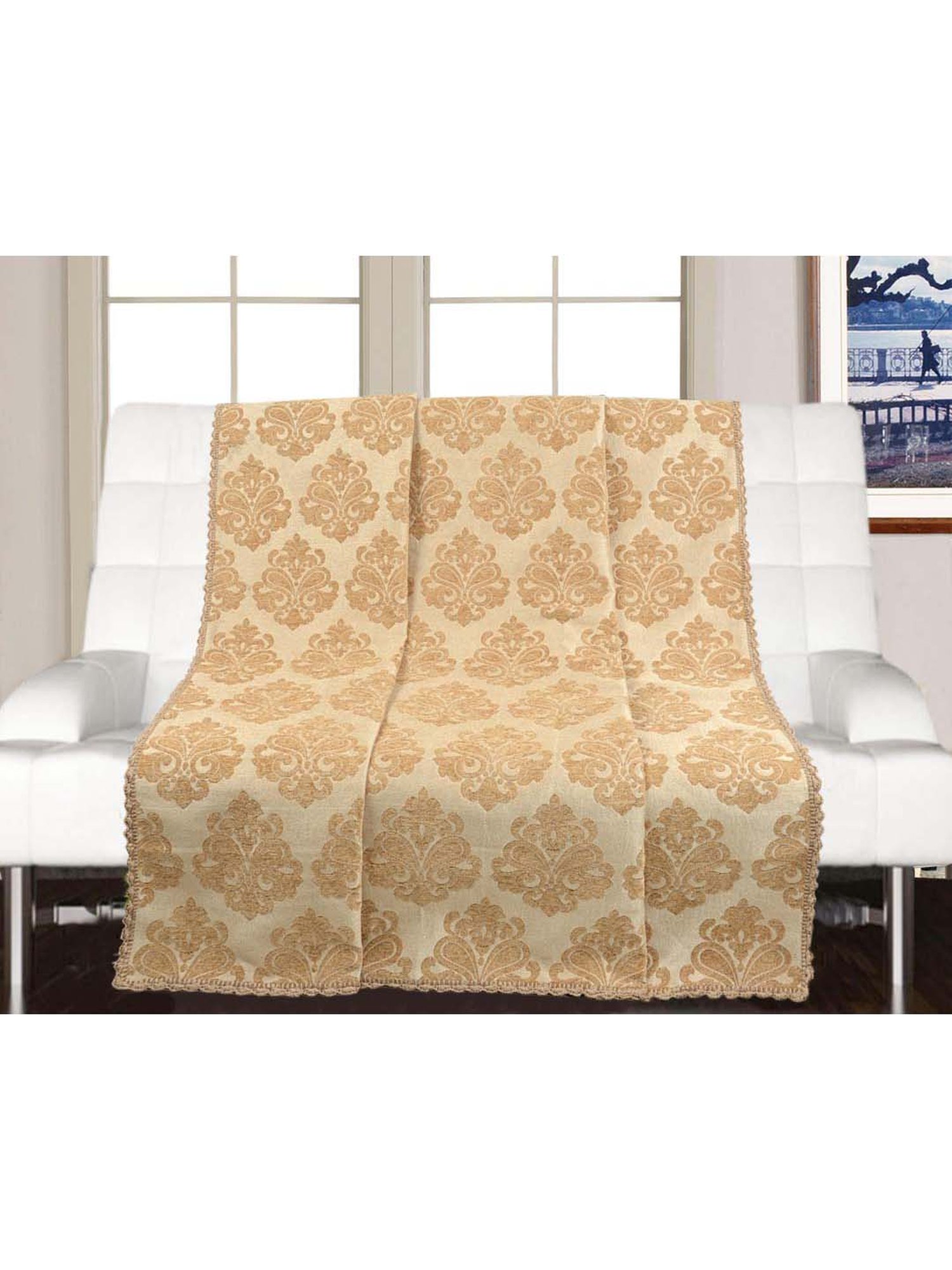 Nestasia Red & Cream Chevron Cotton Knitted Throw blanket with texture for Living Room or Bedroom