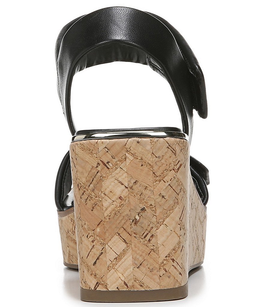 Franco Sarto Sweety Square Toe Leather Cork Platform Wedge Sandals