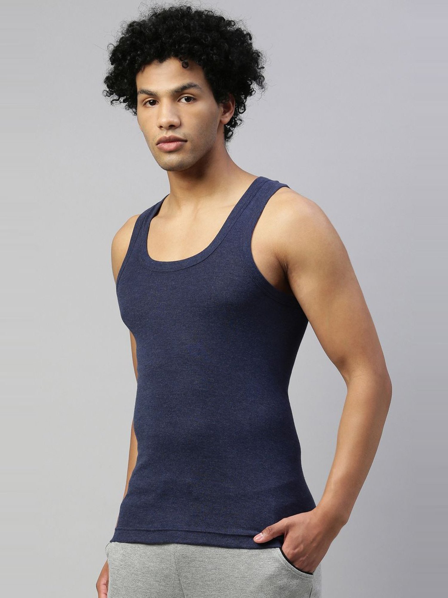 DIXCY SCOTT MAXIMUS Grey Melange & Blue Melange Cotton Regular Fit Vest - Pack Of 2