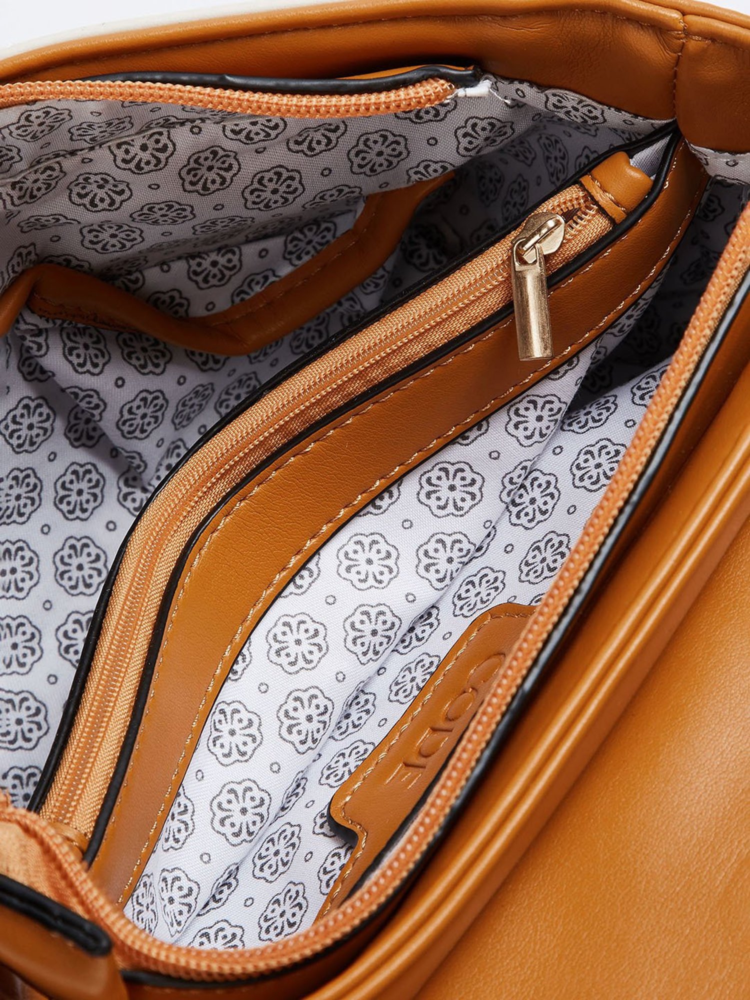 Elle Brown & White Textured Sling Handbag