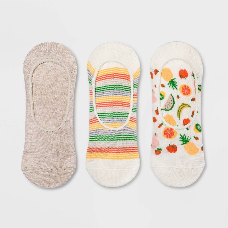 Women's Fruit 3pk Liner Socks - A New Day™ Cream/Pink 4-10