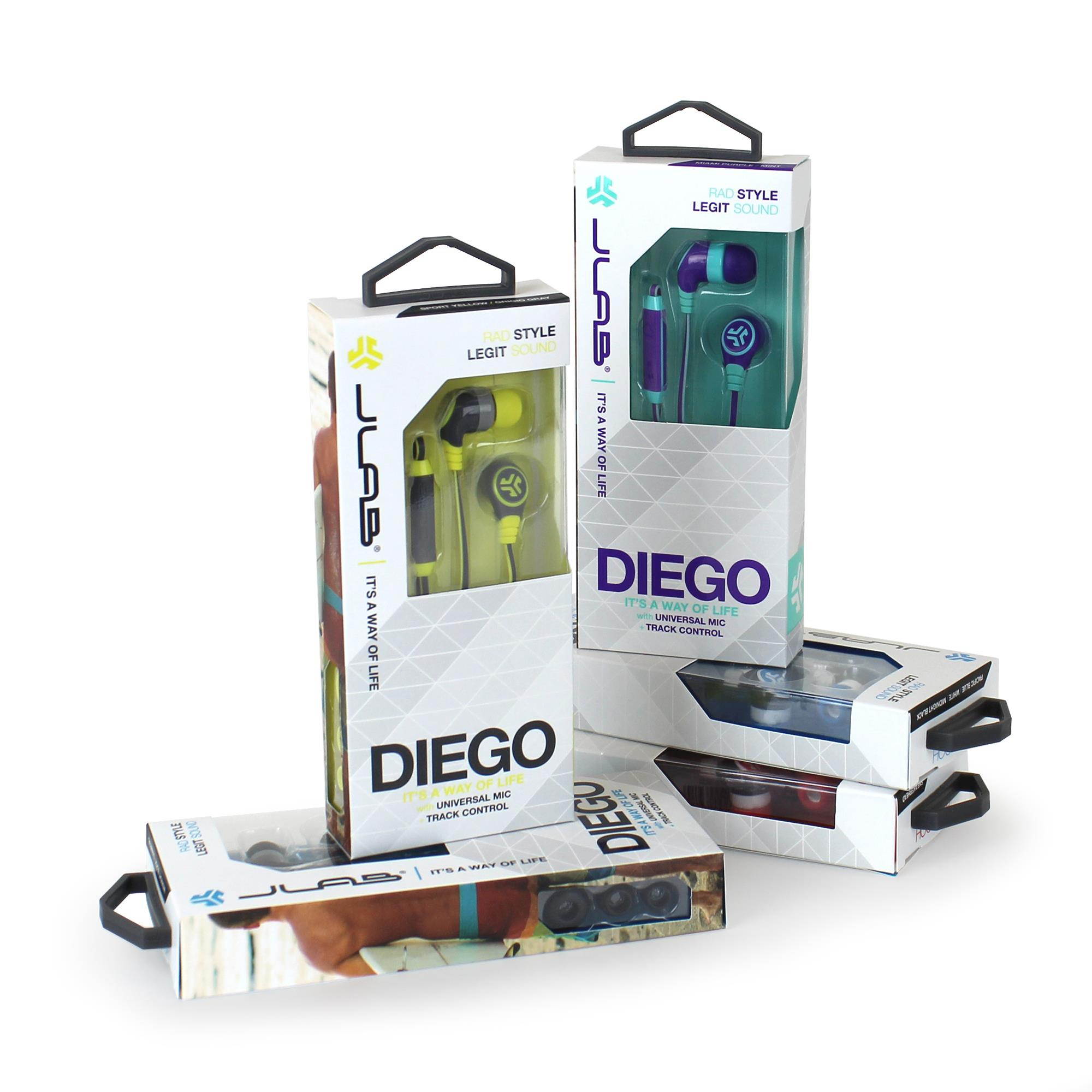 JLAB Diego Earbuds Yellow + Mic and Control Button Answer Calls, Play and Pause, Track Back and Forward Compatible with Apple Android BlackBerry Kindle and All