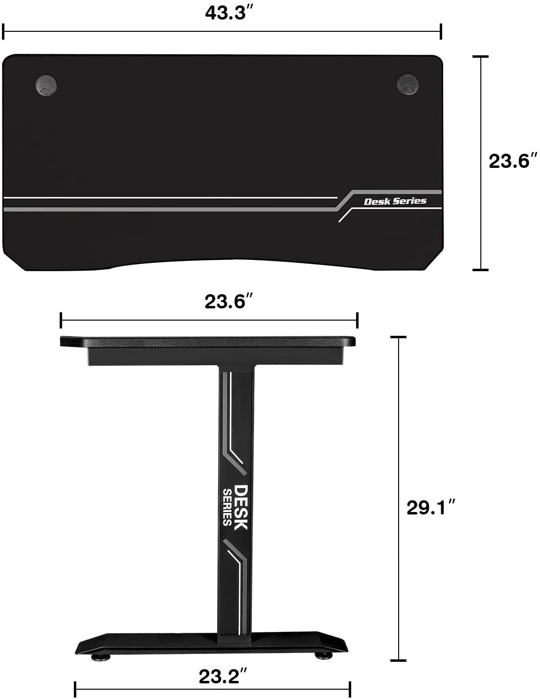 Furmax 43 Inch Gaming Desk T-Shaped PC Computer Table, Home Office Desk Carbon Fiber Surface Workstation with Free Full Coverage Mouse Pad, Cup Holder and Headphone Hook (Black)