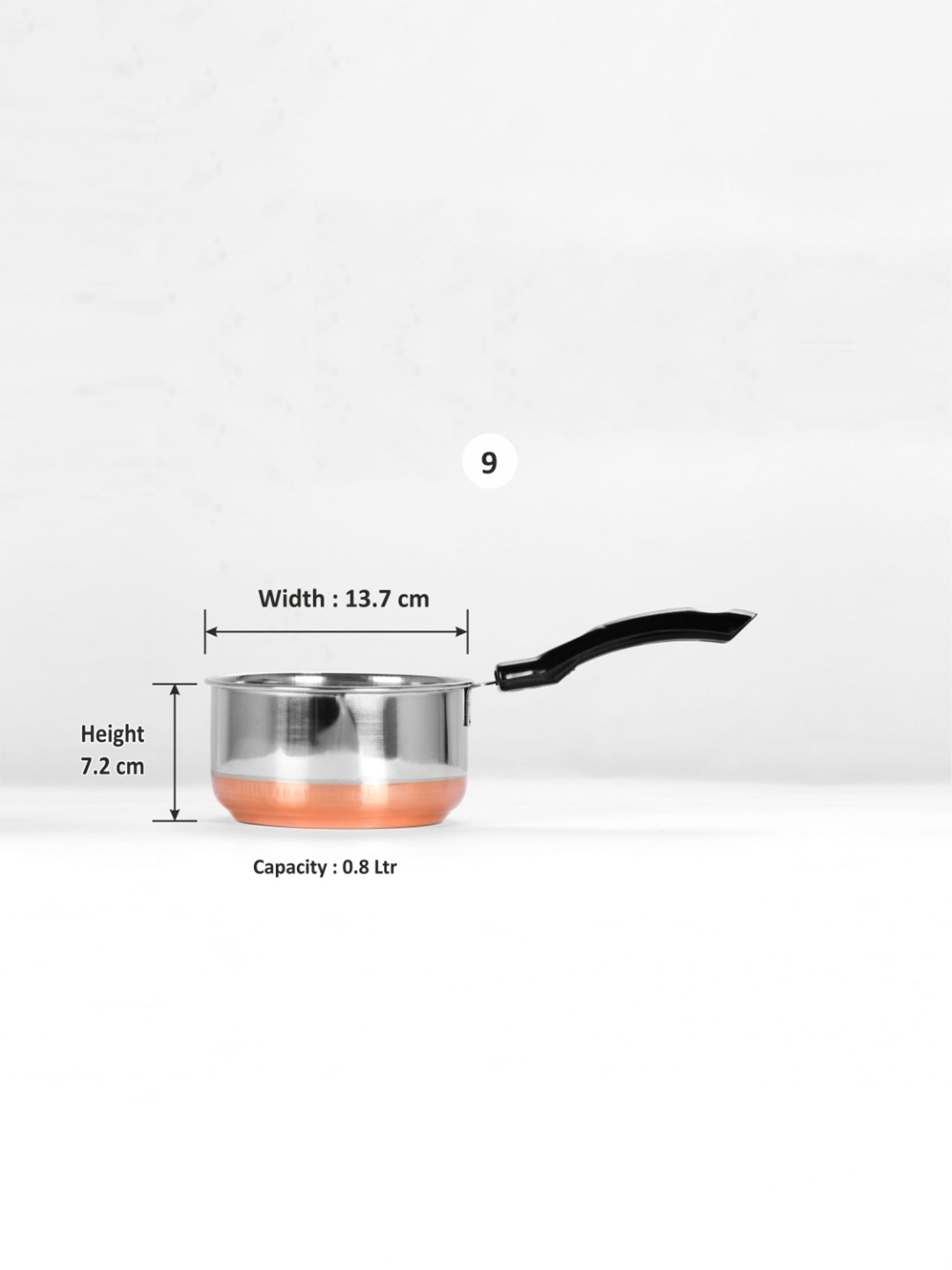 Sumeet S.S. Copper Bottom Saucepan/Cookware/ Container with Handle Size No. 9 ( 0.8 Liters)