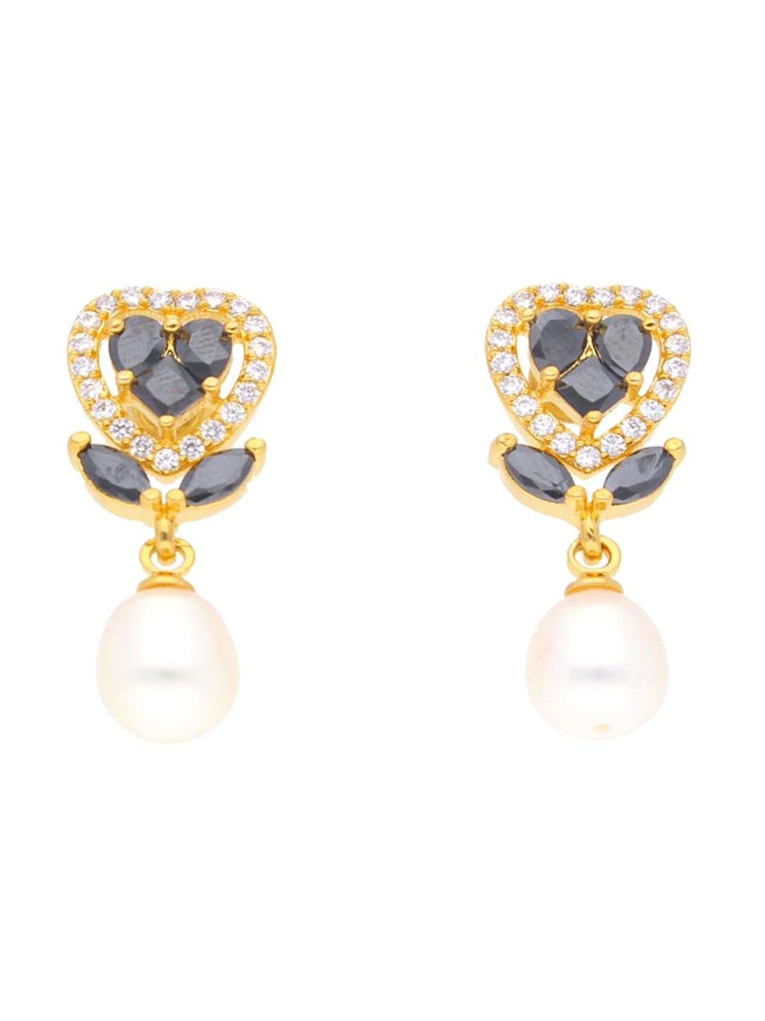 Sri Jagdamba Pearls Iditri Black & Pearl White Alloy Drop Earrings