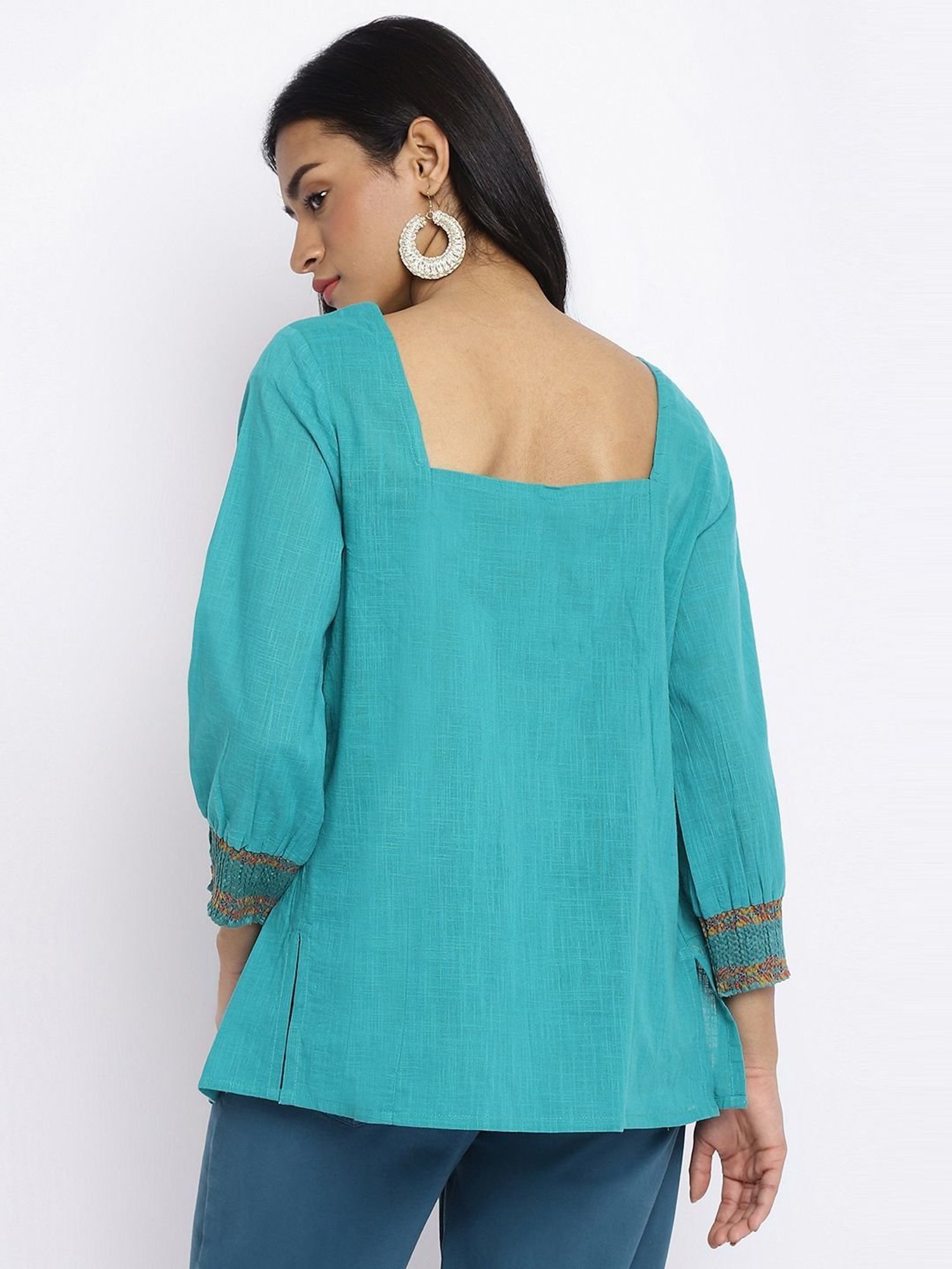 Fabindia Turquoise Cotton Printed Tunic