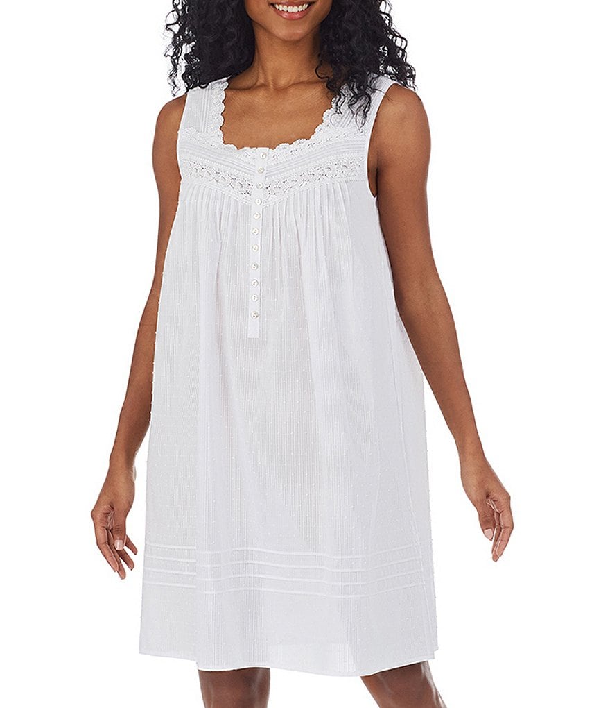 Eileen West Textured Sheer Stripe Short Nightgown