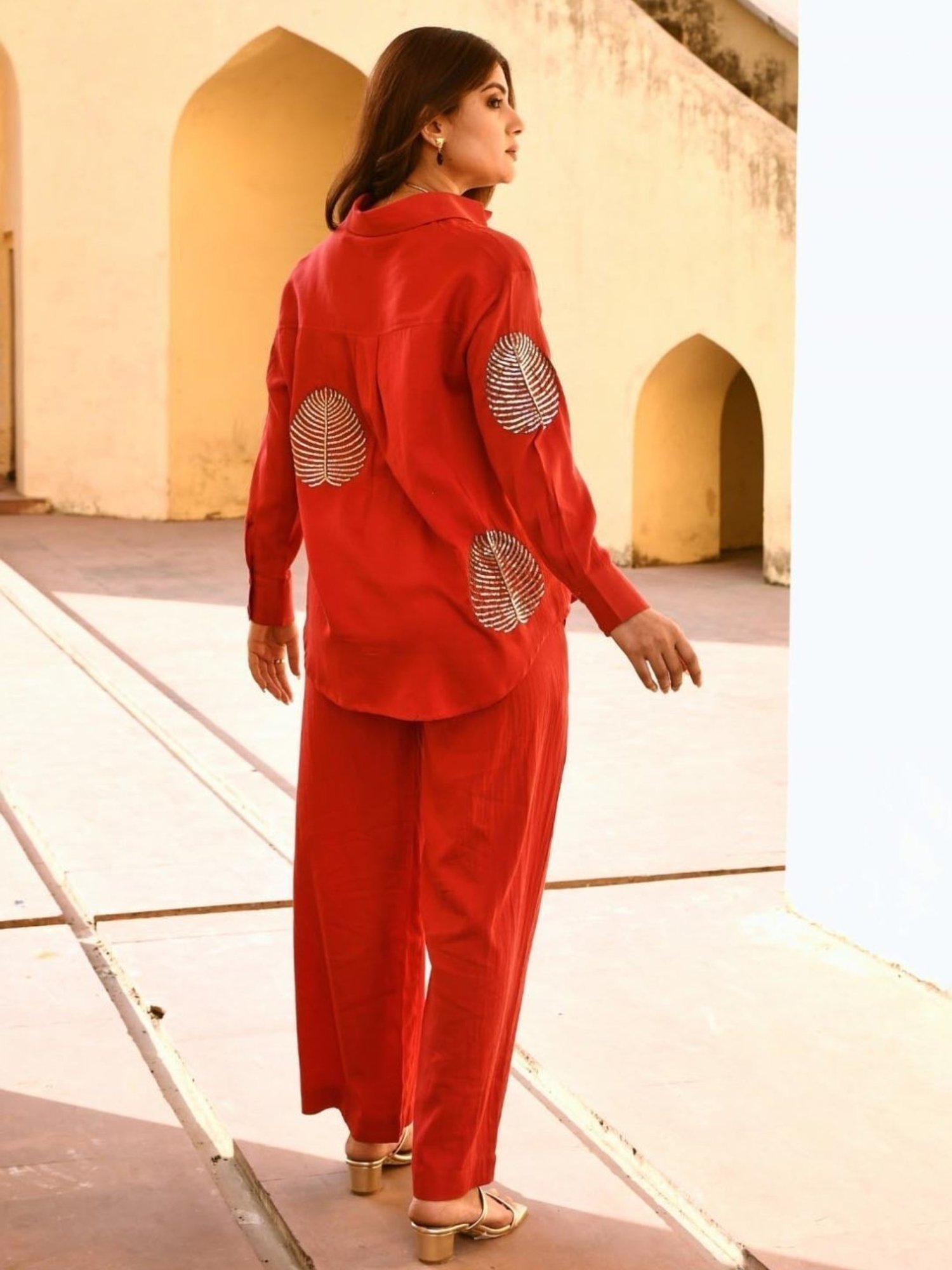 Gulaal Red Diyu Sequin Embroidered Shirt With Pant