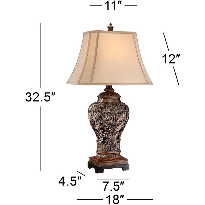 Barnes and Ivy Traditional Table Lamps Set of 2 Bronze Curling Leaves Tan Rectangular Shade for Living Room Family Bedroom Bedside