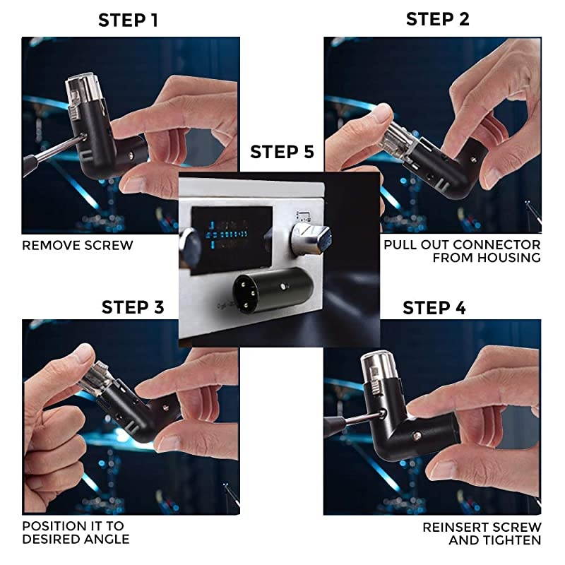 of 3PIN XLR Angle Adapter | Dual Male amp Female Durable Metal Connector w 4 Adjustable Angle Positions amp Tight Connection to Mixer | Save Space amp Keep Mic Cables Neat On Stage In Studio amp More