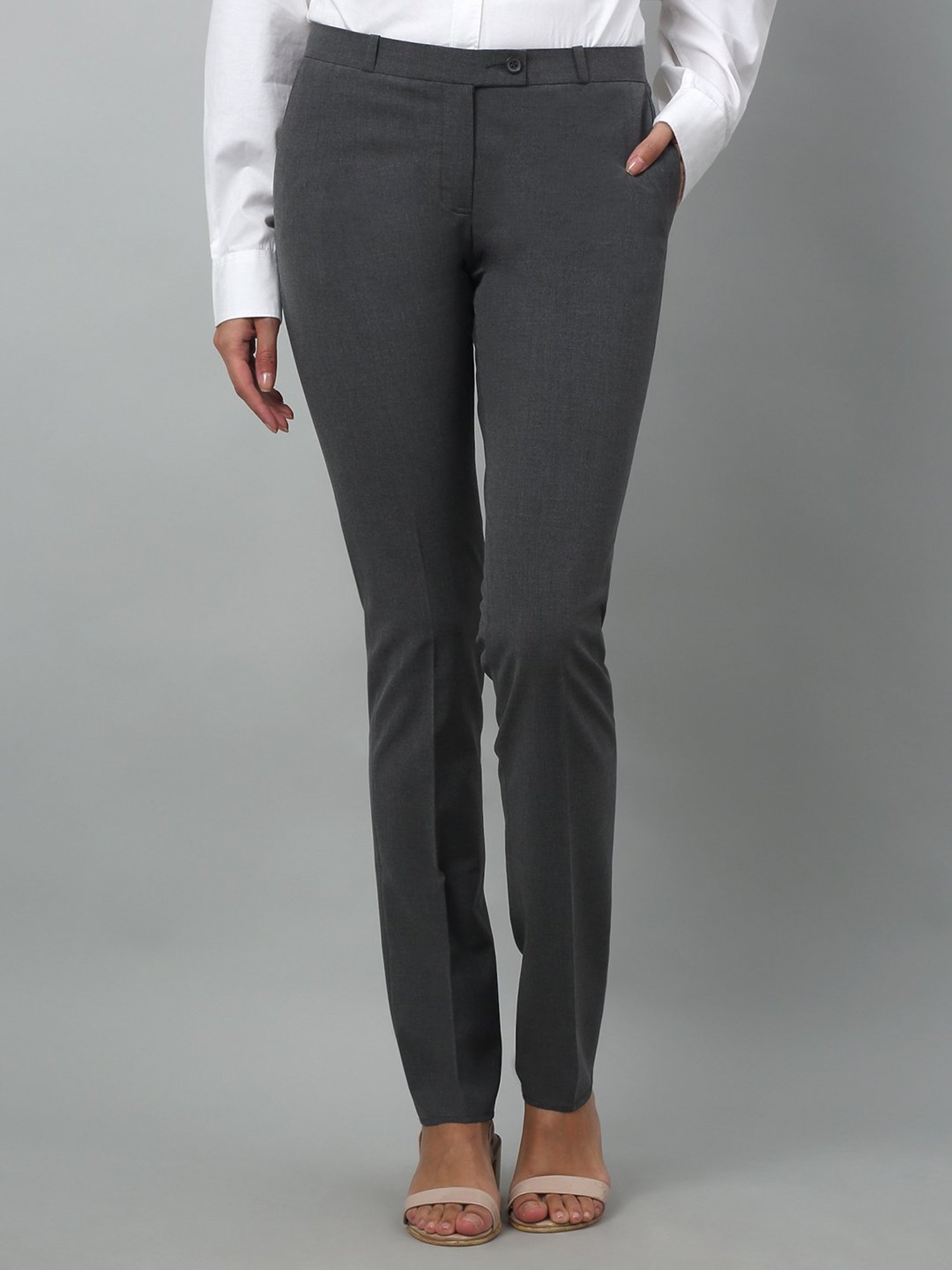 Crozo By Cantabil Grey Regular Fit Regular Fit Mid Rise {length_(refer_lov_list)} Trousers