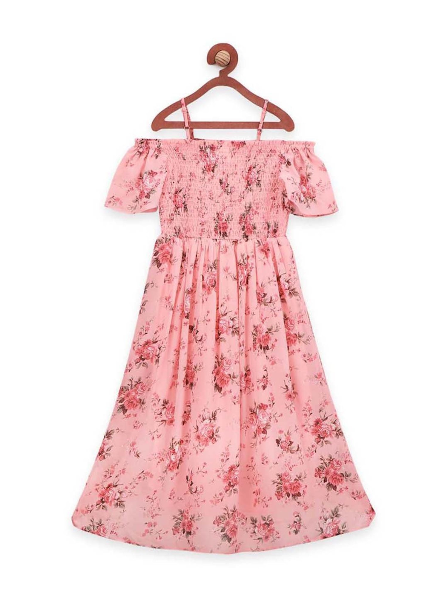 LilPicks Kids Peach Floral Print Dress
