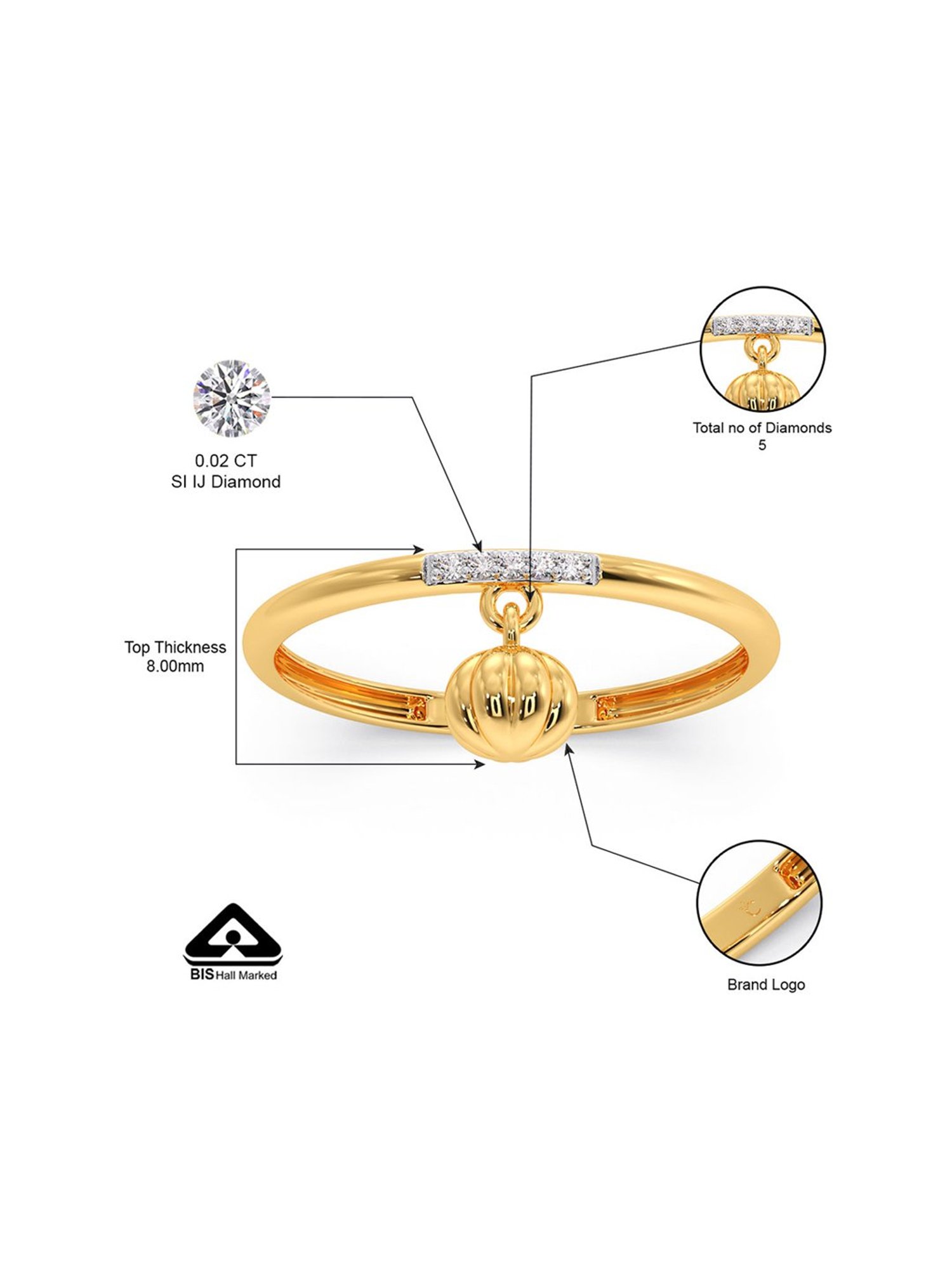 Candere by Kalyan Jewellers BIS Hallmark 14k Yellow Gold & Certified Diamond Ring