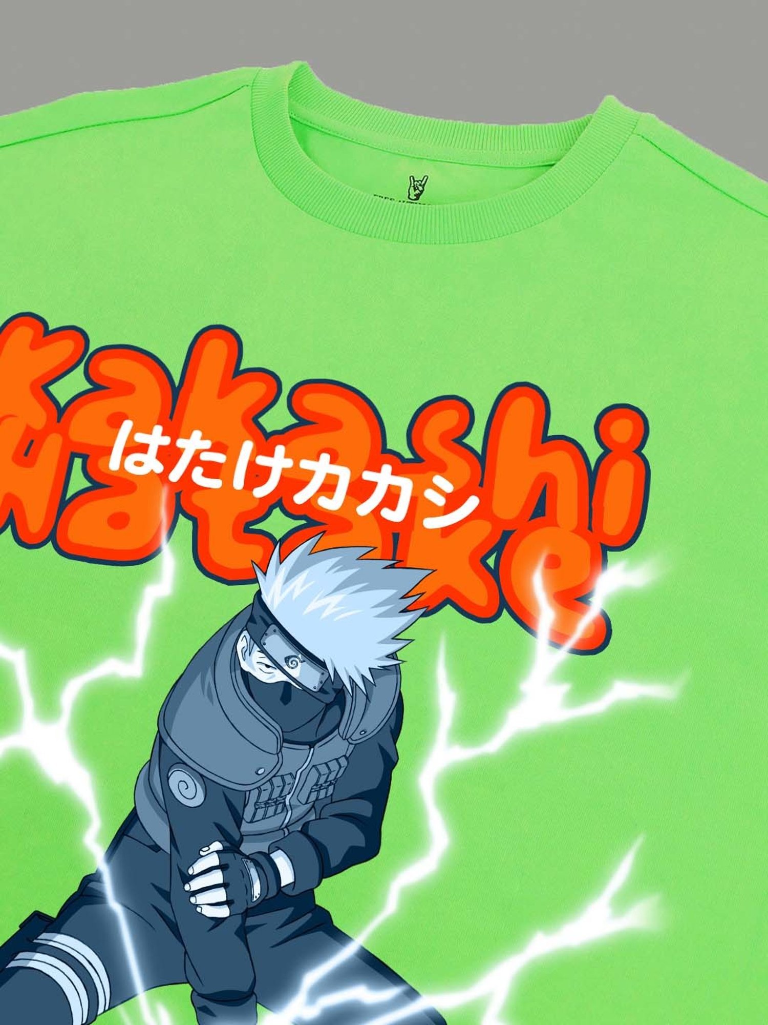Free Authority Green Loose Fit Naruto Printed Crew T-Shirt