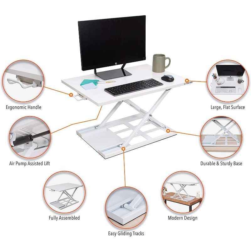 X-Elite Pro 28" Standing Desk Converter with Pneumatic Height-Adjustment - White - Stand Steady