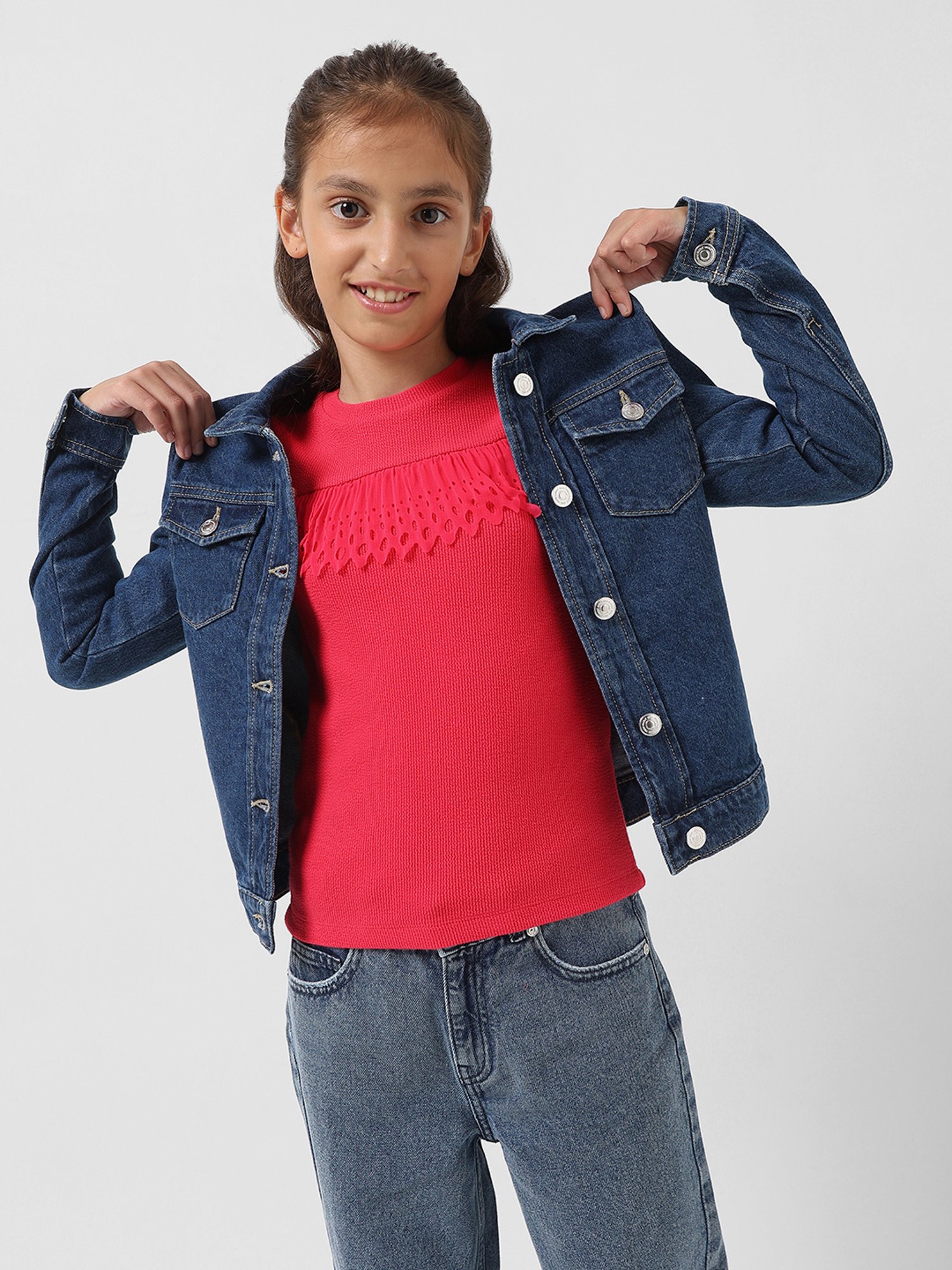 VERO MODA GIRL Pink Solid Full Sleeves Top