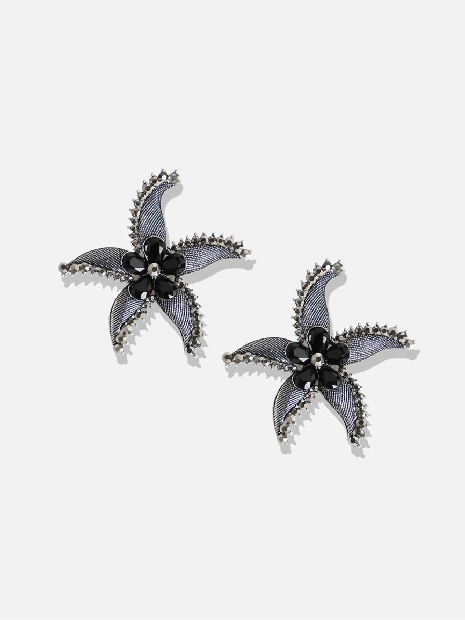 Sohi Women's Textured Stone Starfish Drop Earrings  Black