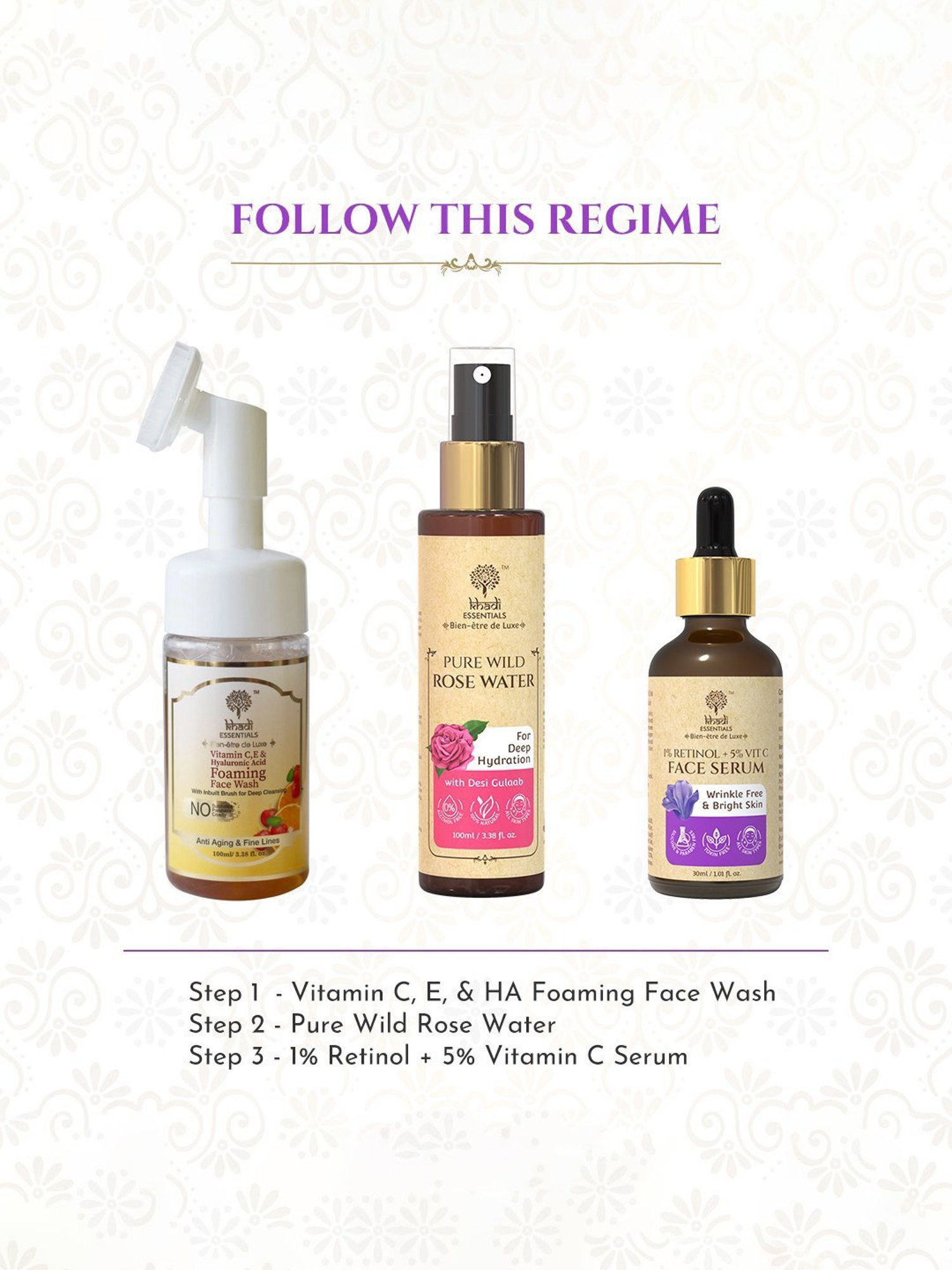 Khadi Essentials 1% Retinol + 5% Vitamin C Face Serum with Bakuchi for Men & Women - 30 ml