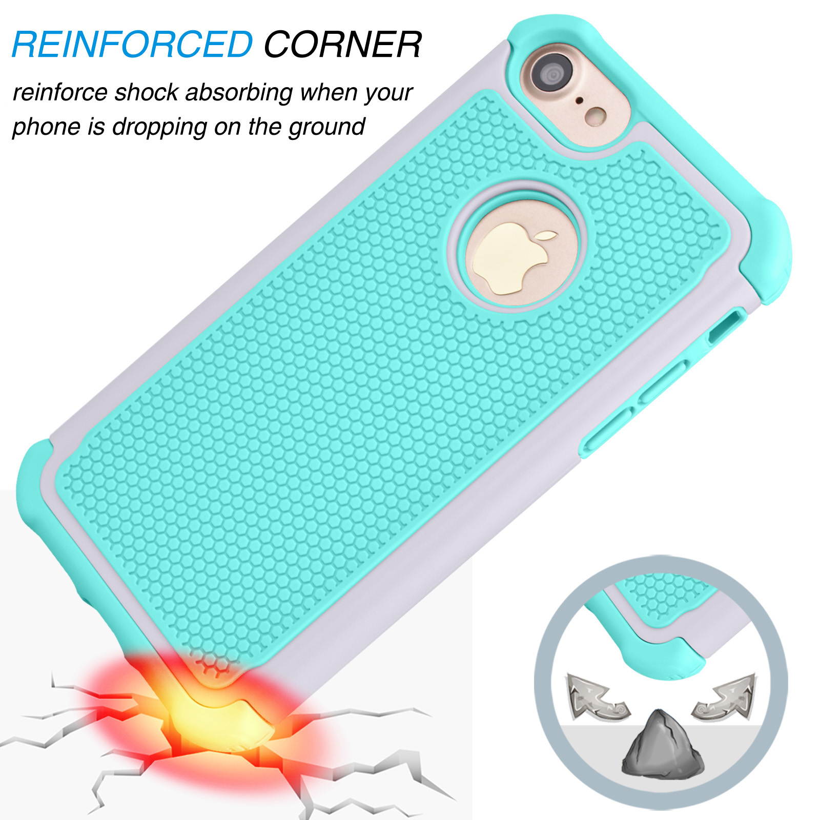 Tekcoo for iPhone 8 Case/iPhone 7 Cute Case, [Tmajor] Shock Absorbing Cases [Blue] Hybrid Bumper Sturdy Defender Rugged Cases Cover Plastic Outer & Rubber Silicone Inner