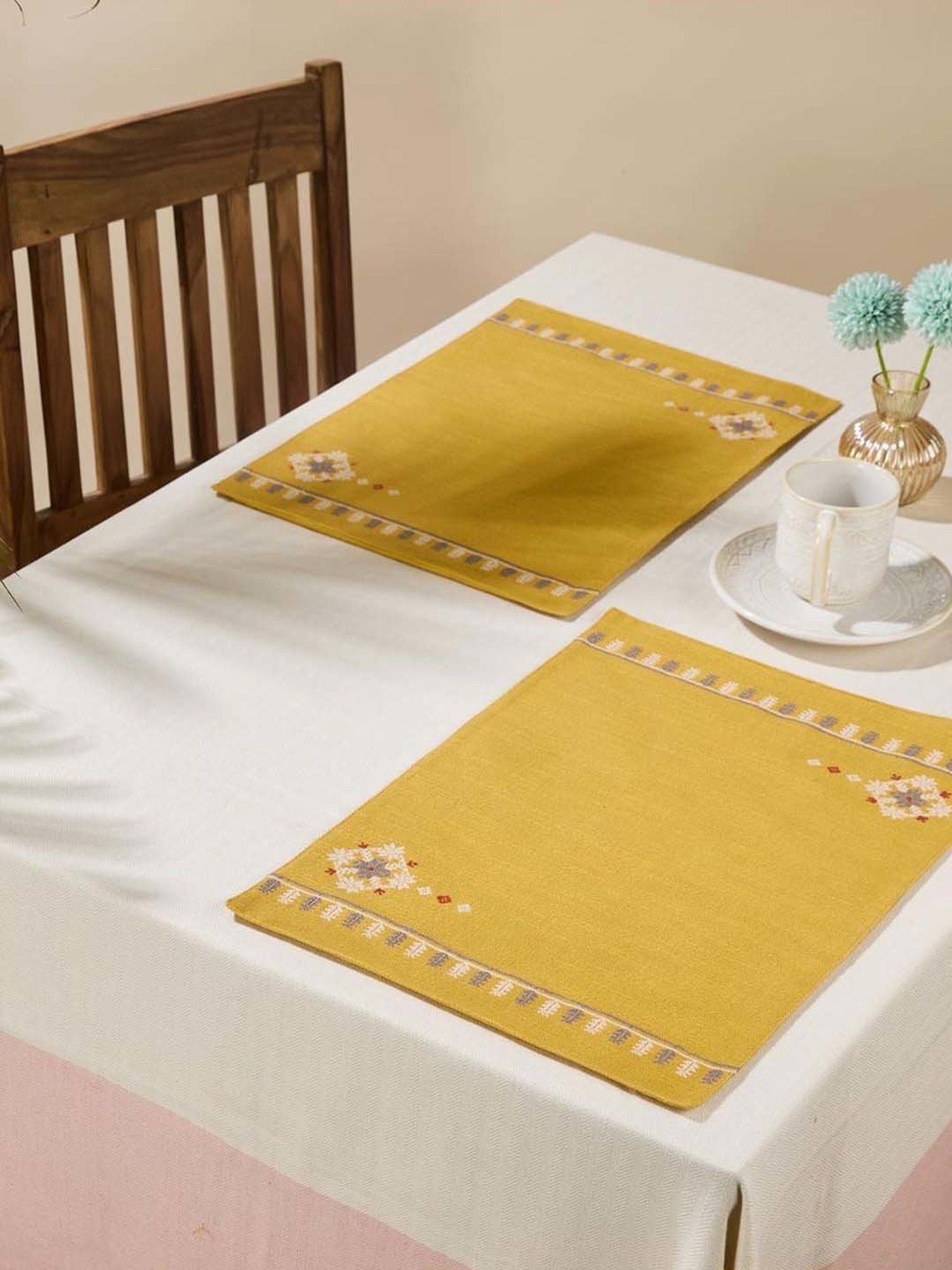 Romee Beige Cotton Checks Table Linen Sets