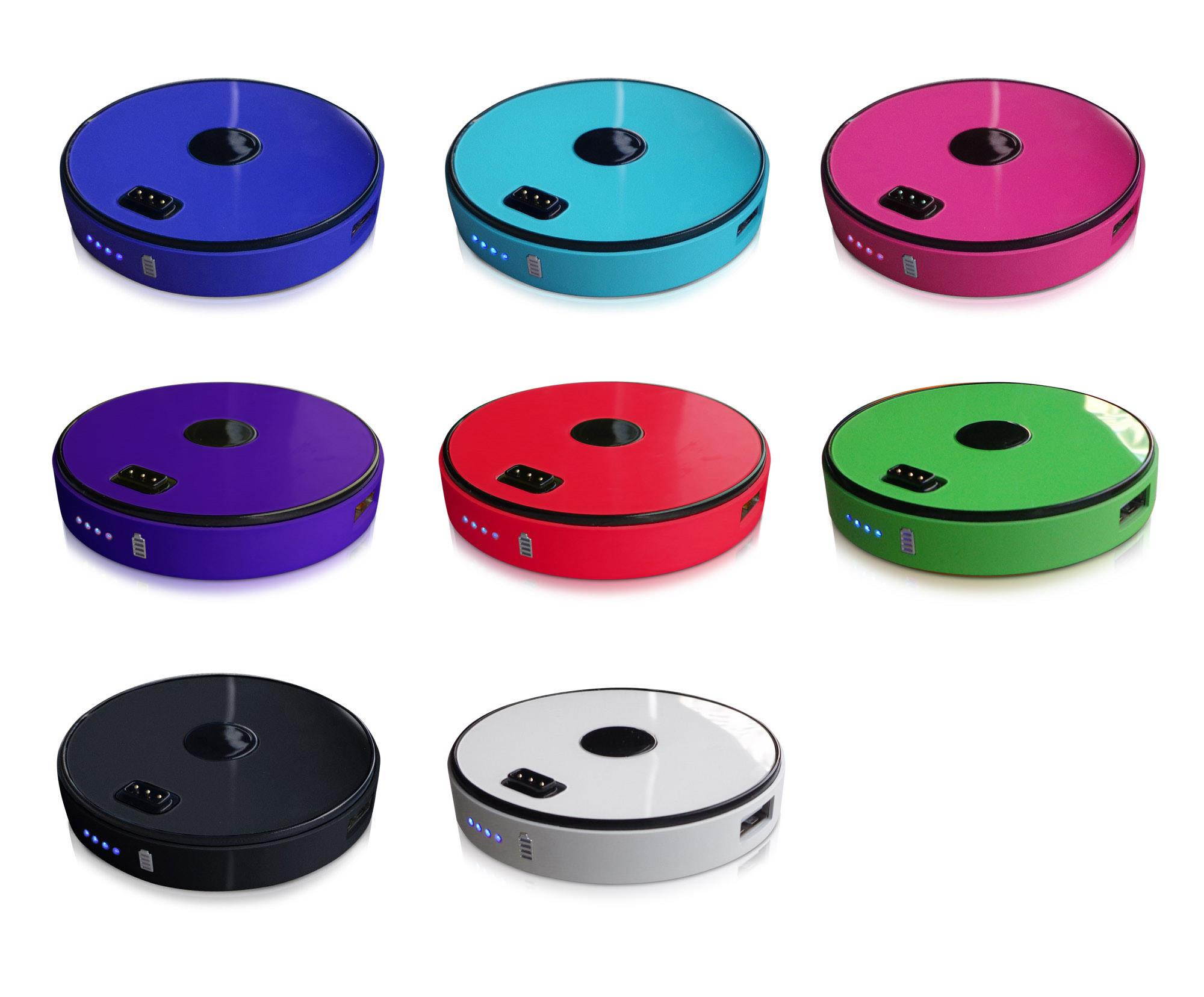 Power Bank (round), 3000mAh Disc,  Unique stackable design, linked by magnet,easily detachable & attachable, you decide capacity, Double circuit protection