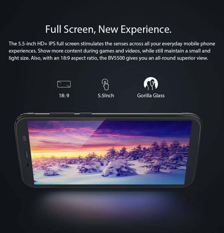 BV5500 IP68 Waterproof Mobile Phone Dual SIM Rugged Smartphone MTK6580P 3GB+16GB 5.5" 18:9 Screen 4400mAh Android 8.1