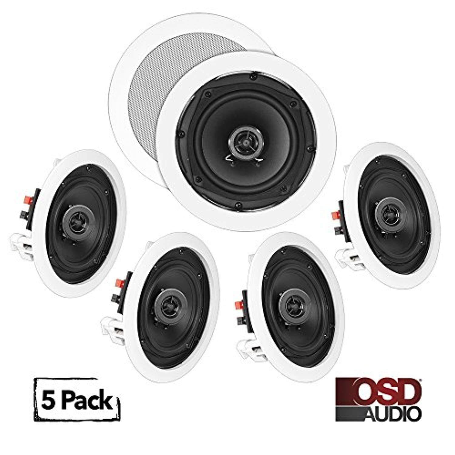 osd audio in-ceiling/in-wall speaker home theater 5-speaker package w/ swivel dome tweeter paintable snap-in grill (5.25" - 5 p
