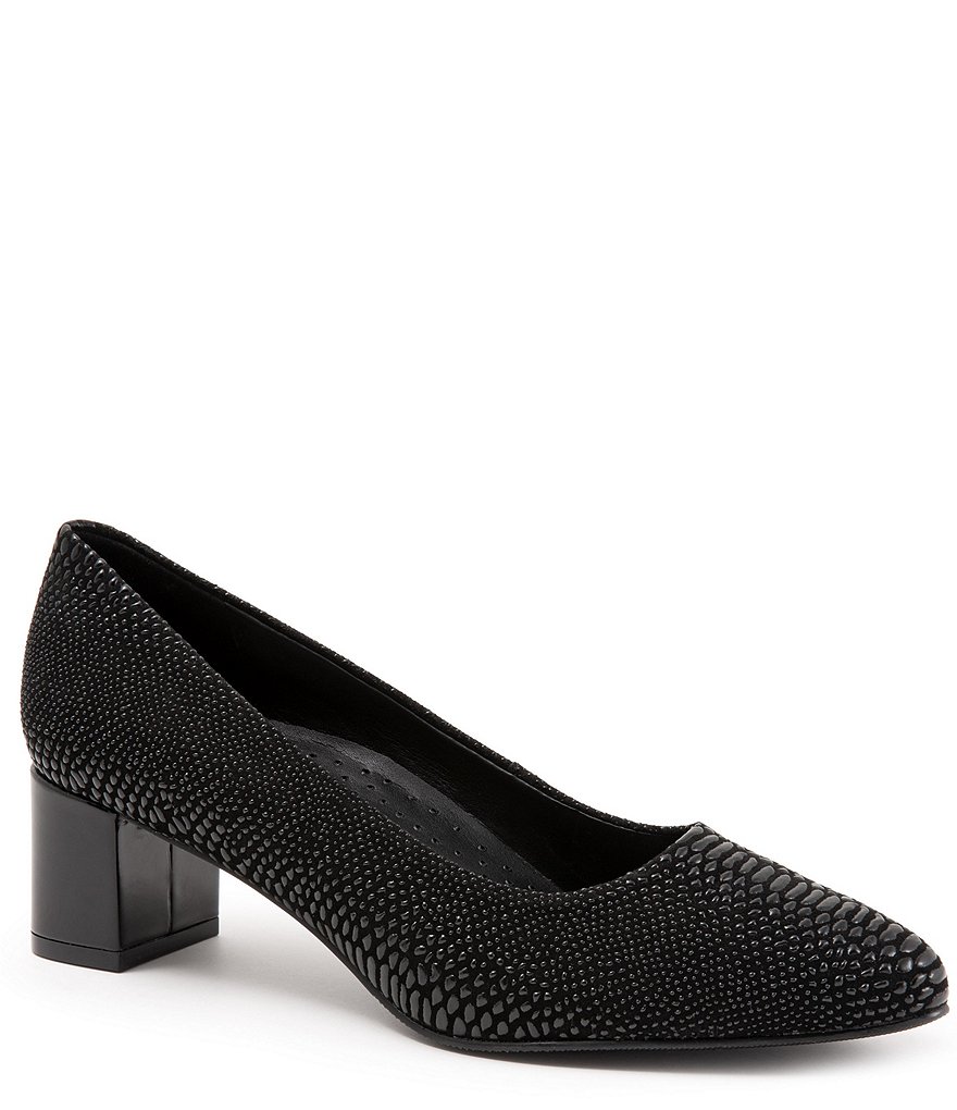 Trotters Kari Lizard Print Leather Block Heel Pumps