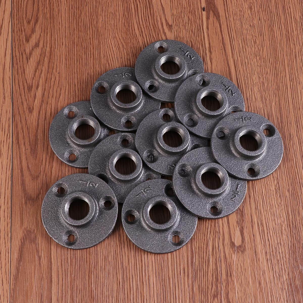 10Pcs 4 Inch Malleable Threaded Floor Flange Iron Pipe Fittings Wall Mounted Flange (Black)