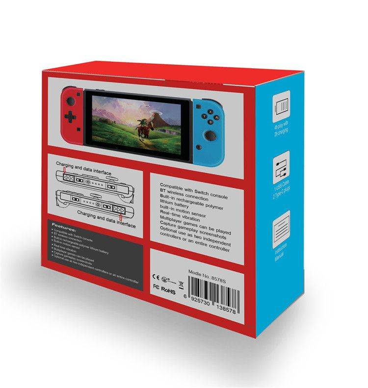 Wireless game Bluetooth controller charging,Wireless Joy-con Controller for N-Switch Console, Left and Right Switch Pro Remote Controller, Upgrade Version Plug and Play Auto Connect,, Blue Red