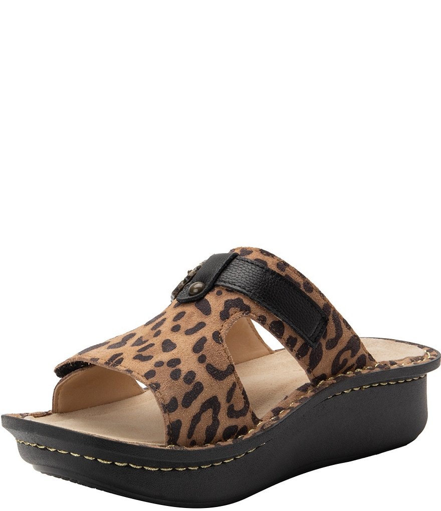 Alegria Kasha Savage Leopard Printed Leather Platform Wedge Slides