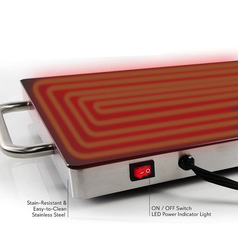 NutriChef Portable 16.5 x 11 Inch Large Electric Food Warmer Platter Serving Tray Buffet Hot Plate w/ Adjustable Temperature & Stay Cool Carry Handles